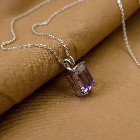 Natural 3cts Amethyst Silver Pendant Necklace, Stamped 925, February Birthstone - Picture 5 of 10